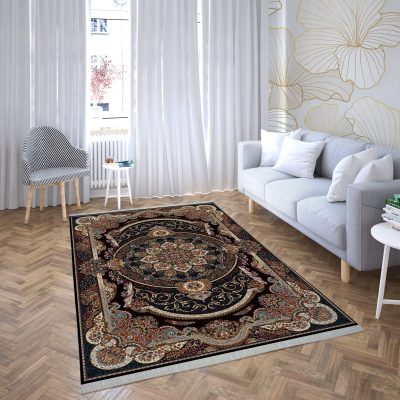 فرش ماشینی هیوا طرح کلاسیک N-102 سرمه ای ۷۰۰ شانه