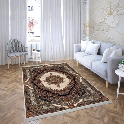 فرش ماشینی هیوا طرح کلاسیک C-110 کرم ۷۰۰ شانه