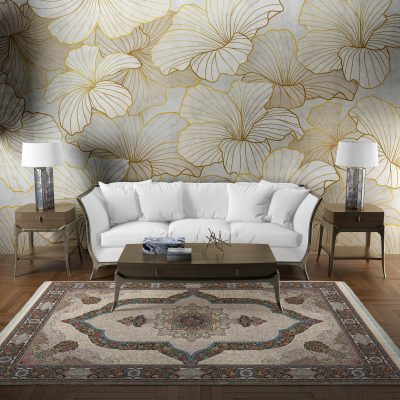 فرش ماشینی هیوا طرح کلاسیک C-120 کرم ۷۰۰ شانه