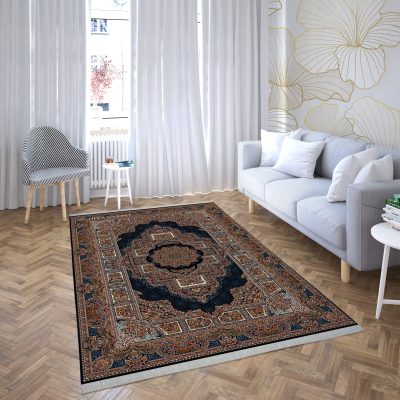فرش ماشینی هیوا طرح کلاسیک N-116 سرمه ای ۷۰۰ شانه