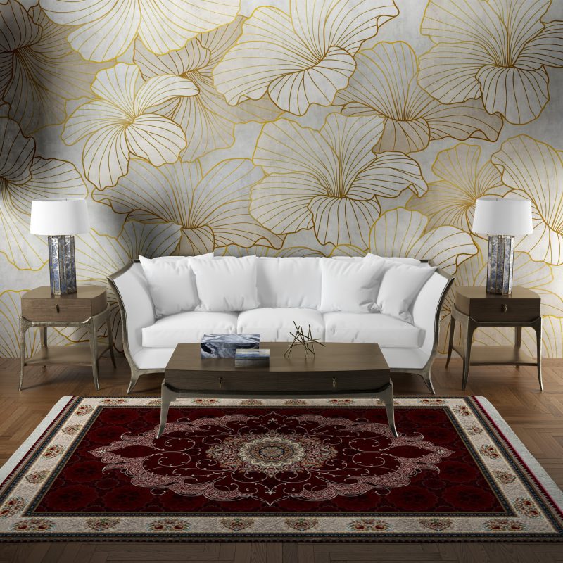 فرش ماشینی هیوا طرح کلاسیک R-117 لاکی ۷۰۰ شانه