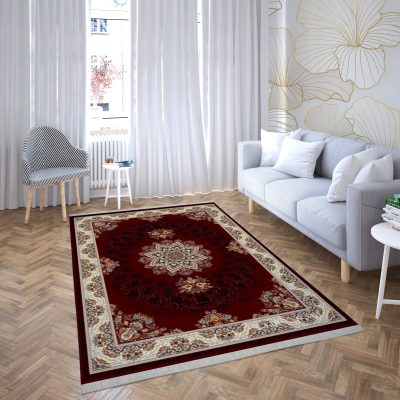 فرش ماشینی هیوا طرح کلاسیک R-135 لاکی ۷۰۰ شانه