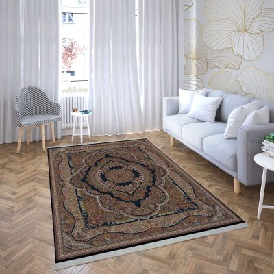 فرش ماشینی هیوا طرح کلاسیک N-130 سرمه ای ۷۰۰ شانه