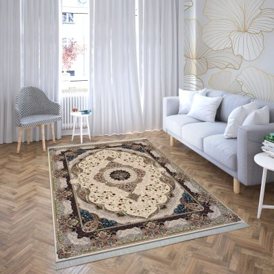 فرش ماشینی هیوا طرح کلاسیک C-134 کرم ۷۰۰ شانه
