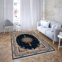 فرش ماشینی هیوا طرح کلاسیک N-132 سرمه ای ۷۰۰ شانه