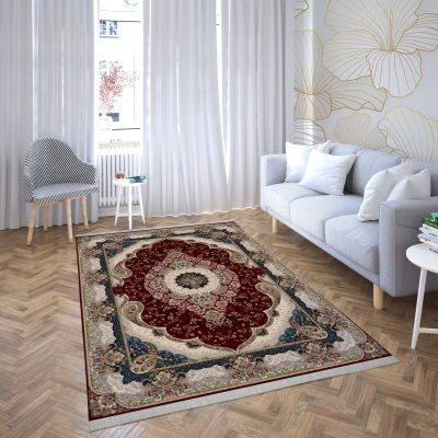 فرش ماشینی هیوا طرح کلاسیک R-134 لاکی ۷۰۰ شانه