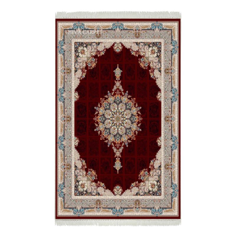 فرش ماشینی هیوا طرح کلاسیک R-132 لاکی ۷۰۰ شانه