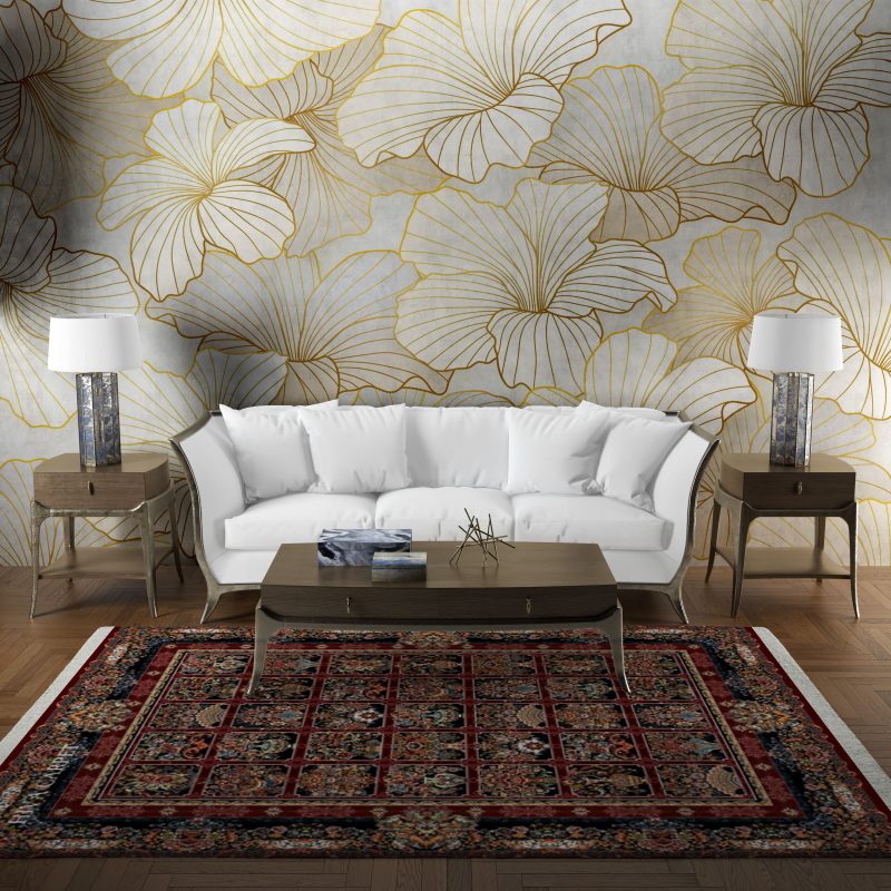 فرش ماشینی هیوا طرح کلاسیک R-136 لاکی ۷۰۰ شانه
