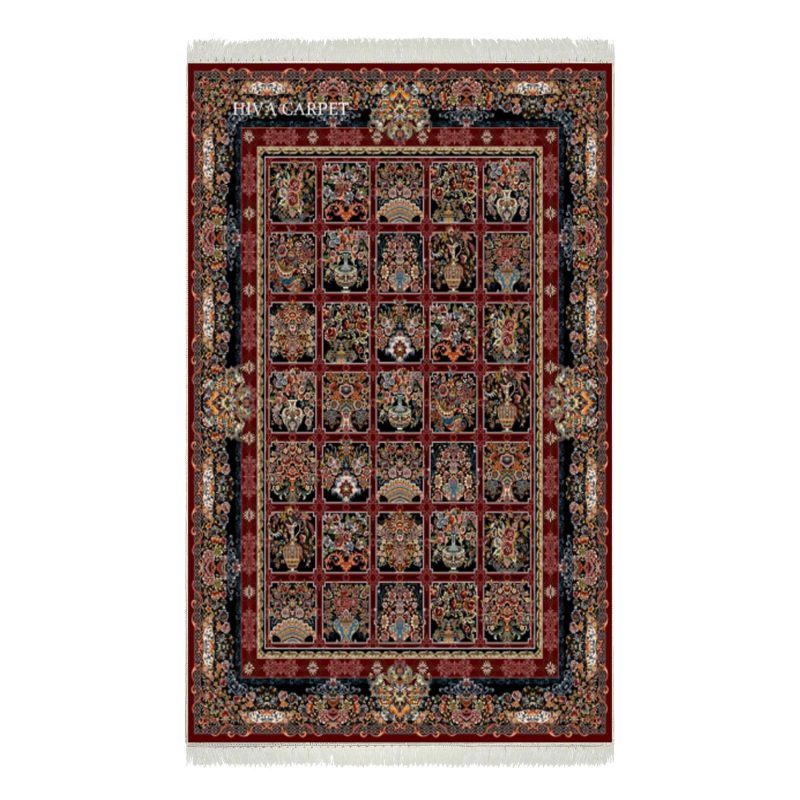 فرش ماشینی هیوا طرح کلاسیک R-136 لاکی ۷۰۰ شانه