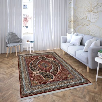 فرش ماشینی هیوا طرح کلاسیک R-133 لاکی ۷۰۰ شانه