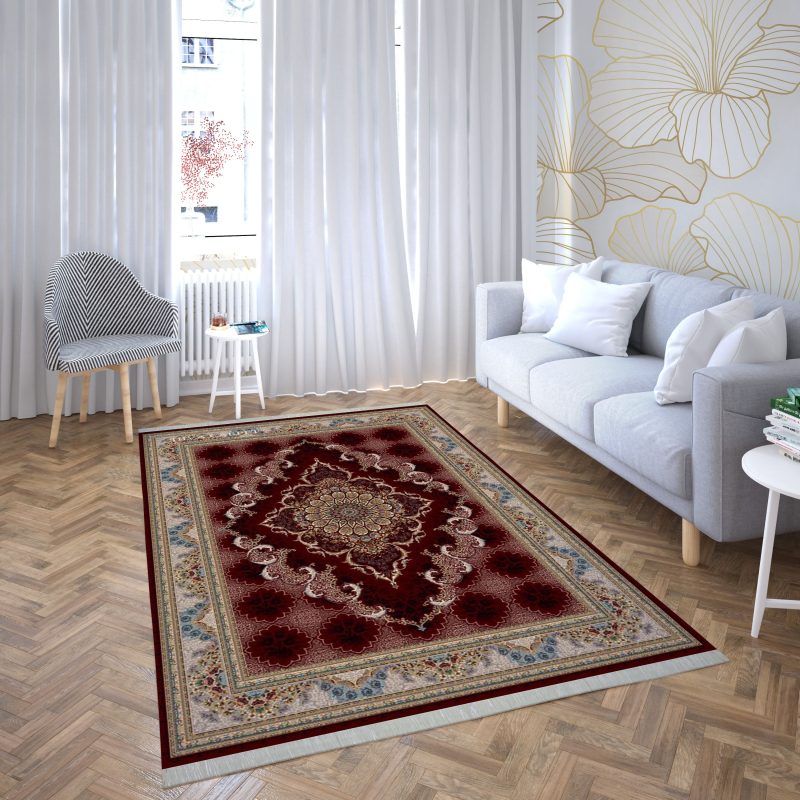 فرش ماشینی هیوا طرح کلاسیک R-131 لاکی ۷۰۰ شانه