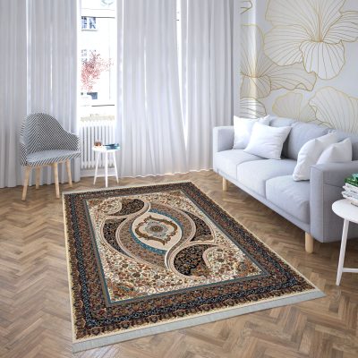 فرش ماشینی هیوا طرح کلاسیک C-133 کرم ۷۰۰ شانه
