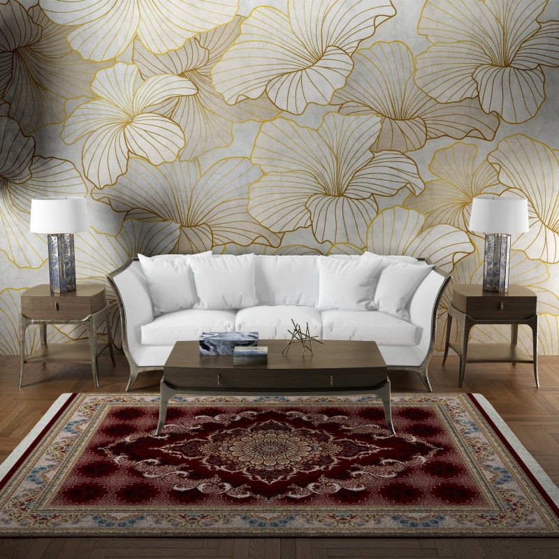فرش ماشینی هیوا طرح کلاسیک R-131 لاکی ۷۰۰ شانه