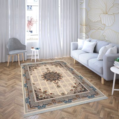 فرش ماشینی هیوا طرح کلاسیک C-132 کرم ۷۰۰ شانه