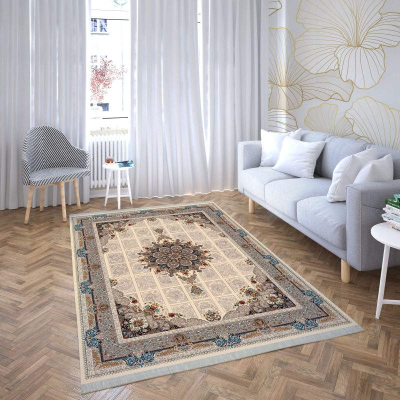 فرش ماشینی هیوا طرح کلاسیک C-132 کرم ۷۰۰ شانه