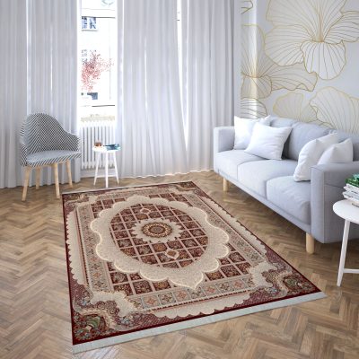 فرش ماشینی هیوا طرح کلاسیک R-137 لاکی ۷۰۰ شانه