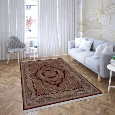 فرش ماشینی هیوا طرح کلاسیک R-130 لاکی ۷۰۰ شانه