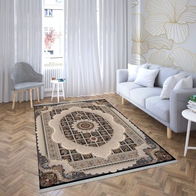 فرش ماشینی هیوا طرح کلاسیک N-137 سرمه ای ۷۰۰ شانه