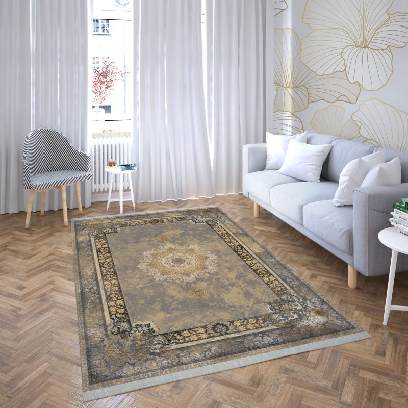 فرش ماشینی هیوا طرح طلاکوب BE-2002 بژ ۷۰۰ شانه