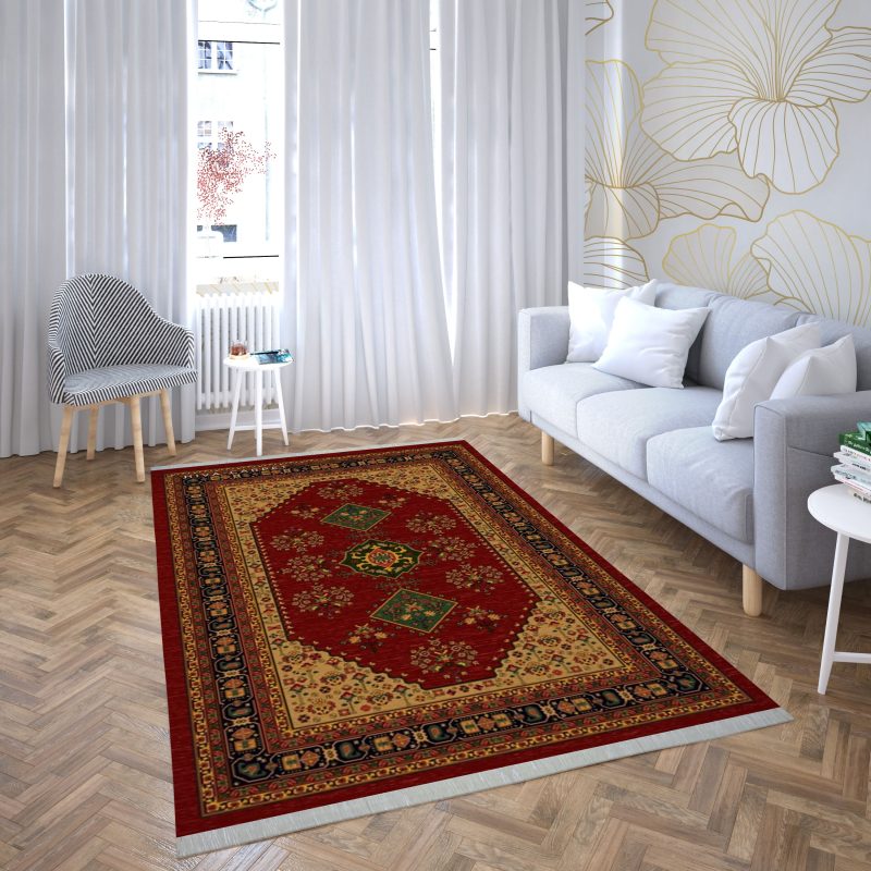 فرش ماشینی هیوا طرح بوستان R-502 لاکی ۷۰۰ شانه