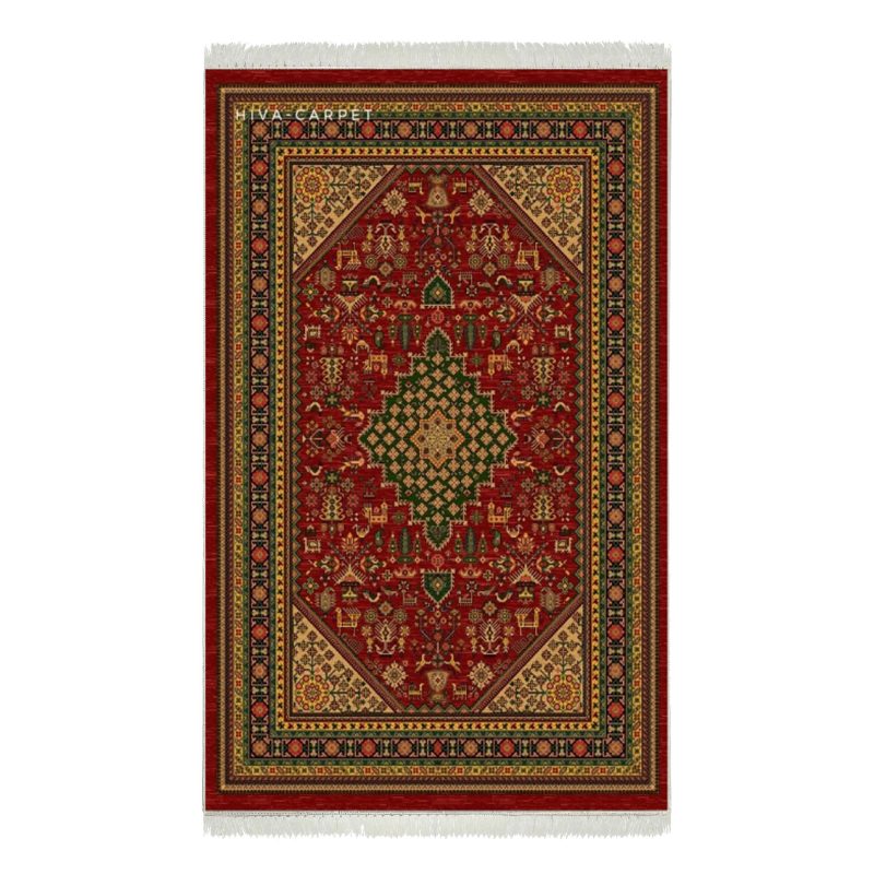 فرش ماشینی هیوا طرح بوستان R-509 لاکی ۷۰۰ شانه