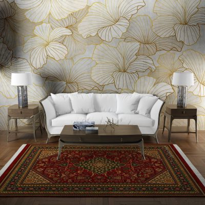 فرش ماشینی هیوا طرح بوستان R-509 لاکی ۷۰۰ شانه