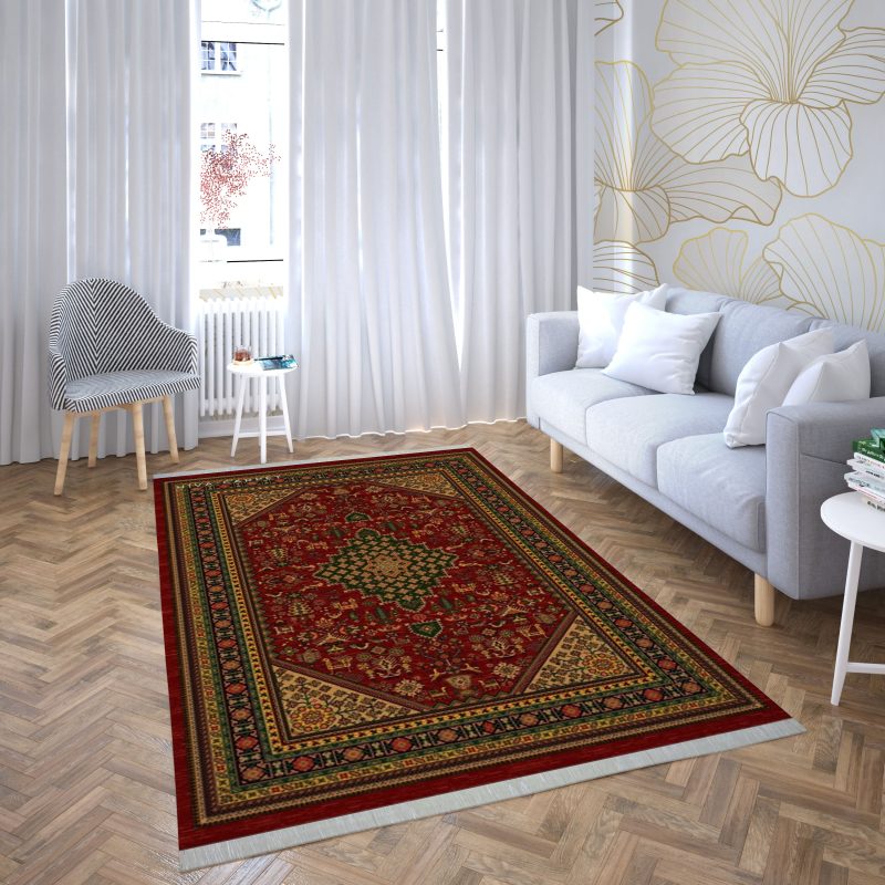 فرش ماشینی هیوا طرح بوستان R-509 لاکی ۷۰۰ شانه