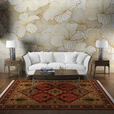 فرش ماشینی هیوا طرح بوستان R-511 لاکی ۷۰۰ شانه