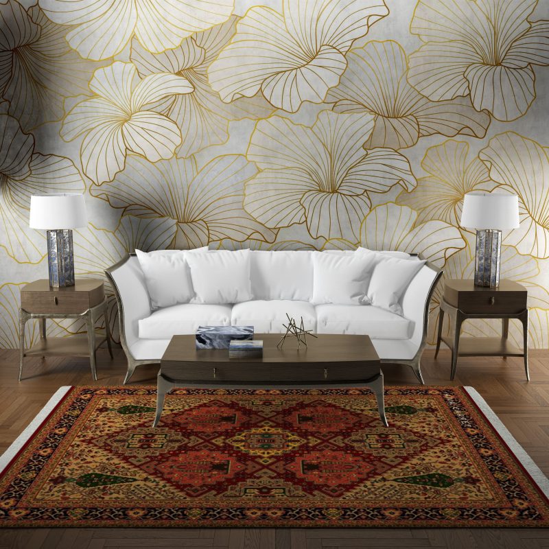 فرش ماشینی هیوا طرح بوستان R-511 لاکی ۷۰۰ شانه