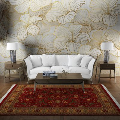 فرش ماشینی هیوا طرح بوستان R-515 لاکی ۷۰۰ شانه