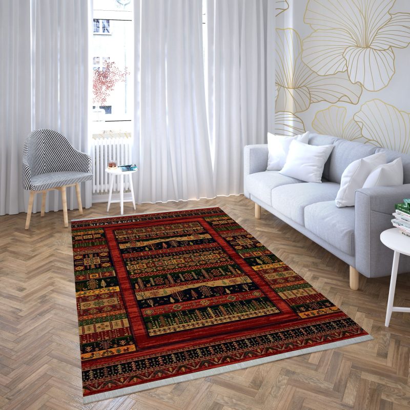 فرش ماشینی هیوا طرح بوستان R-520 لاکی ۷۰۰ شانه