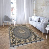 فرش ماشینی هیوا طرح طلاکوب S-2005 نقره ای 700 شانه