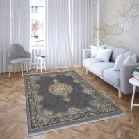 فرش ماشینی هیوا طرح طلاکوب S-2009 نقره ای 700 شانه