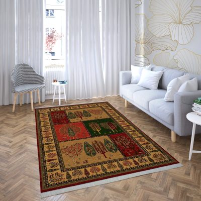 فرش ماشینی هیوا طرح بوستان R-534 لاکی ۷۰۰ شانه