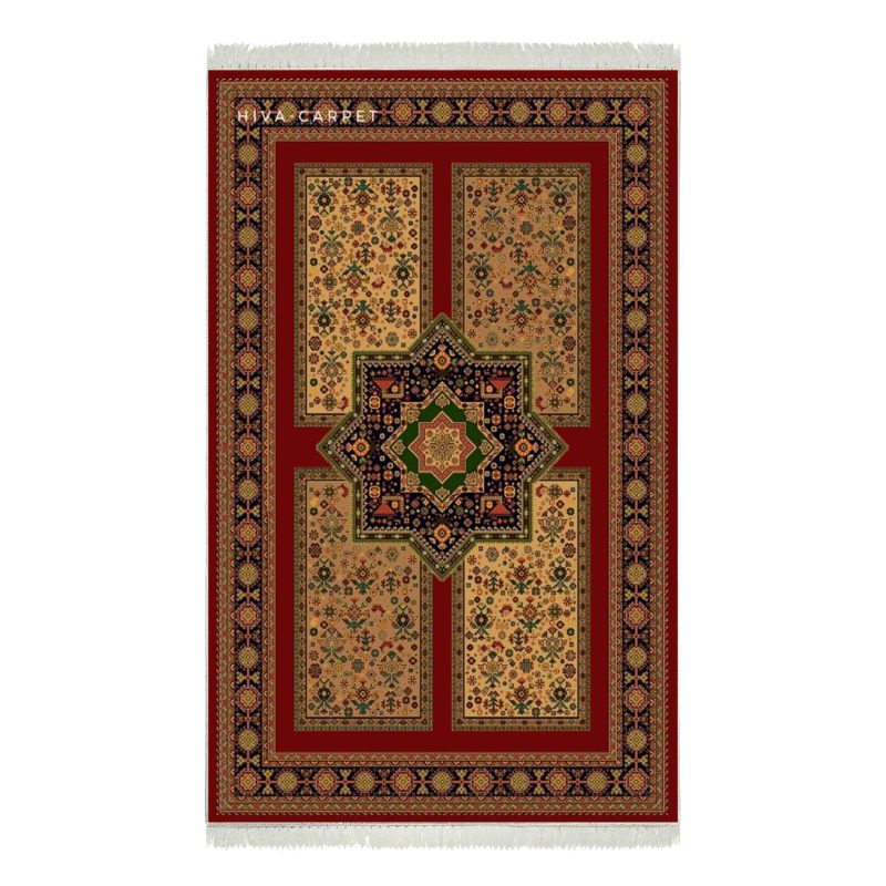 فرش ماشینی هیوا طرح بوستان R-533 لاکی ۷۰۰ شانه