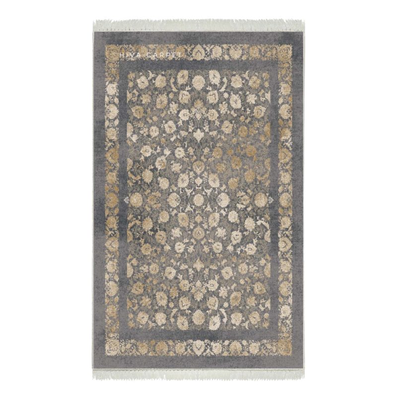 فرش ماشینی هیوا طرح طلاکوب S-2008 نقره ای 700 شانه