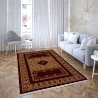 فرش ماشینی هیوا طرح خزان 3-410 لاکی ۷۰۰ شانه