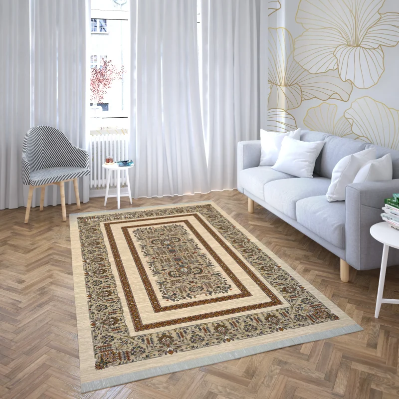 فرش ماشینی هیوا طرح نوین 5-609 کرم ۷۰۰ شانه