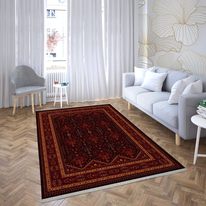 فرش ماشینی هیوا طرح بلوچ 3-206 لاکی 700 شانه