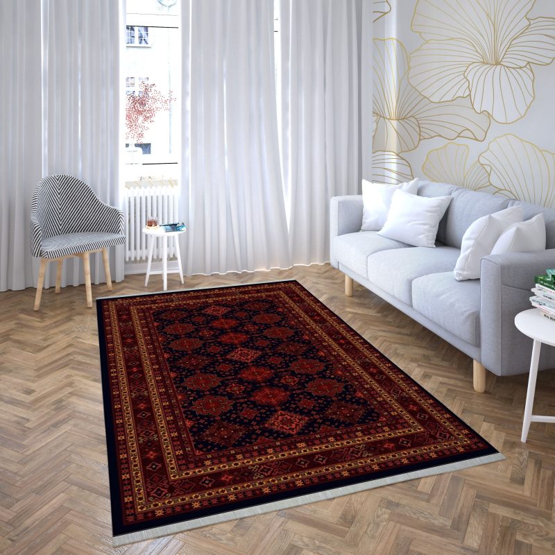 فرش ماشینی هیوا طرح بلوچ 1-207 سرمه ای 700 شانه