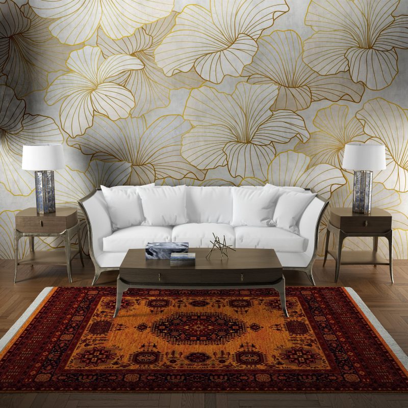 فرش ماشینی هیوا طرح بلوچ 2-209 زرد 700 شانه